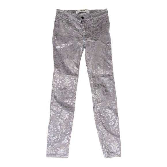 Abercrombie & Fitch Denim - Abercrombie Fitch Metallic Silver Jacquard Pants Size 00 Floral Velvety Stretch